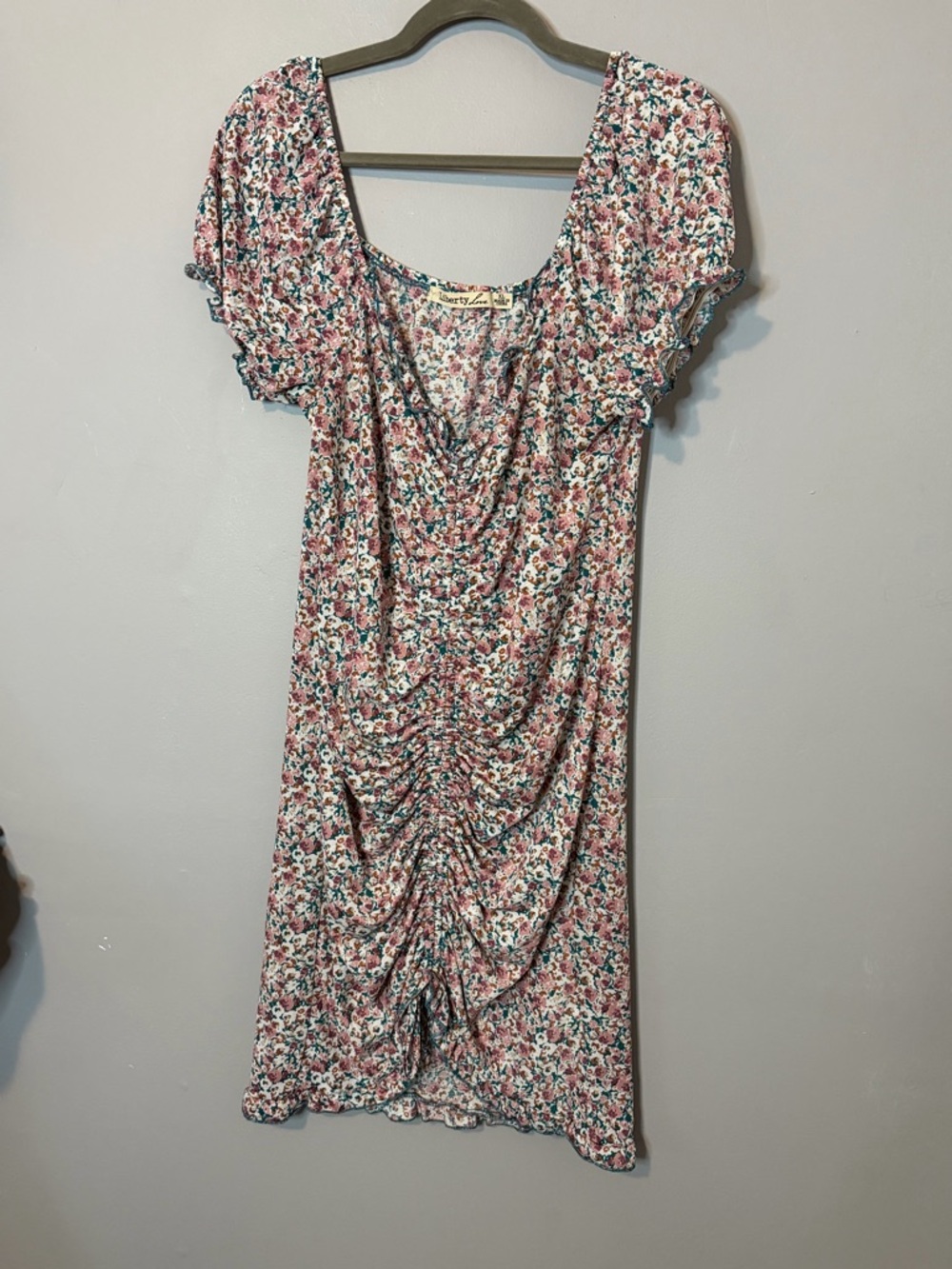 Liberty Love Pink Floral Ruched Midi Dress